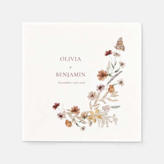 Modern Elegant Boho Natuur Wildflower Wedding Servet (Voorkant)