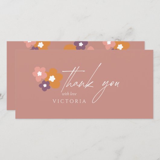 Modern Elegant Boho Roos Script Floral Bedankkaart (Voorkant / Achterkant)