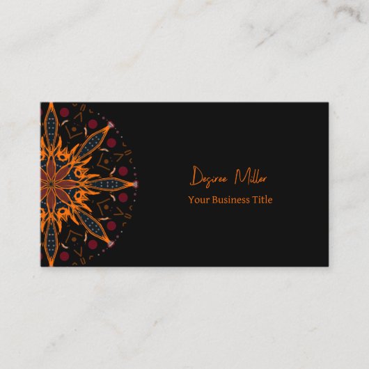 Modern Elegant Boho Sinaasappel Black Mandala Visitekaartje (Voorkant)