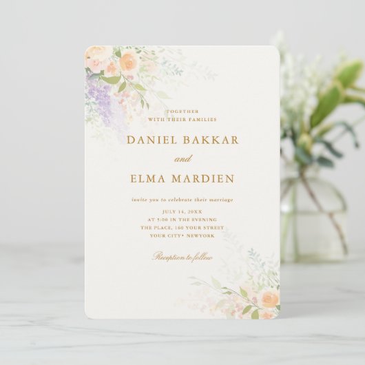 Modern Elegant Boho Wildflower Wedding Kaart (Staand voorkant)