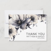 Modern Elegant Boho Zwart Wit Bloemen Bruiloft Bedankkaart (Voorkant)