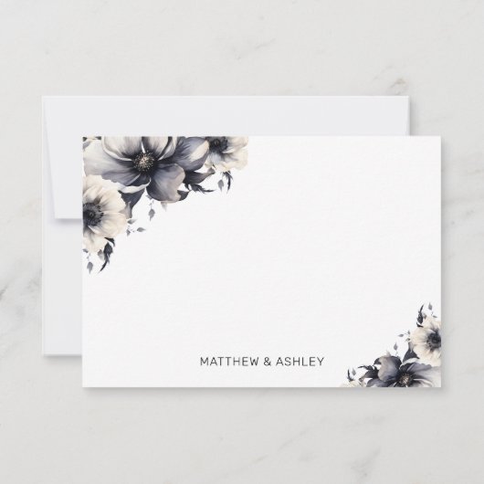 Modern Elegant Boho Zwart Wit Bloemen Bruiloft Bedankkaart (Achterkant)