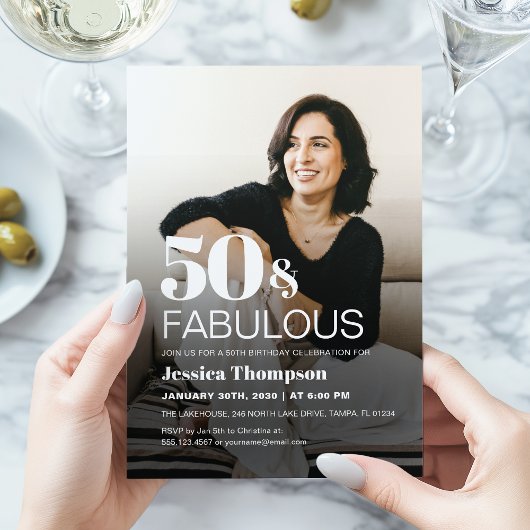 Modern Elegant Bold 50th Birthday Photo Invitation Kaart