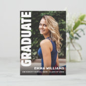 Modern Elegant Bold White Black | Foto-Afstuderen Kaart (Staand voorkant)