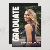 Modern Elegant Bold White Black | Foto-Afstuderen Kaart (Voorkant / Achterkant)