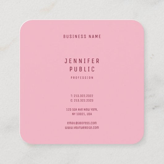 Modern Elegant Bord Roze Minimalistische Luxe Sjab Vierkante Visitekaartje (Achterkant)