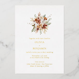 Modern Elegant Botanical Burgundy Bouquet Wedding Folie Uitnodiging