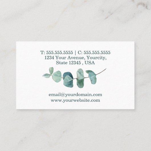 Modern Elegant Botanical Greenery Eucalyptus Visitekaartje (Achterkant)