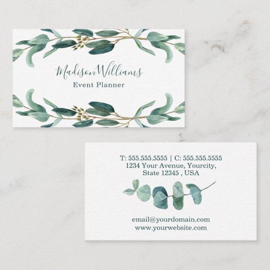 Modern Elegant Botanical Greenery Eucalyptus Visitekaartje (Voorkant / Achterkant)