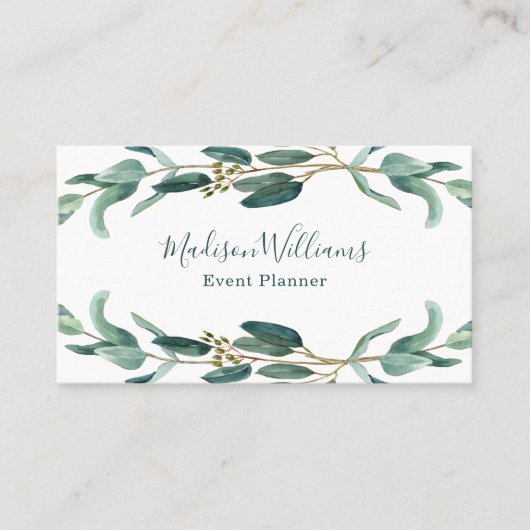 Modern Elegant Botanical Greenery Eucalyptus Visitekaartje (Voorkant)