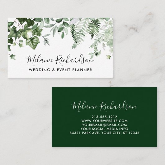 Modern Elegant Botanical Greenery Ivy Sage Ferns Visitekaartje (Voorkant / Achterkant)