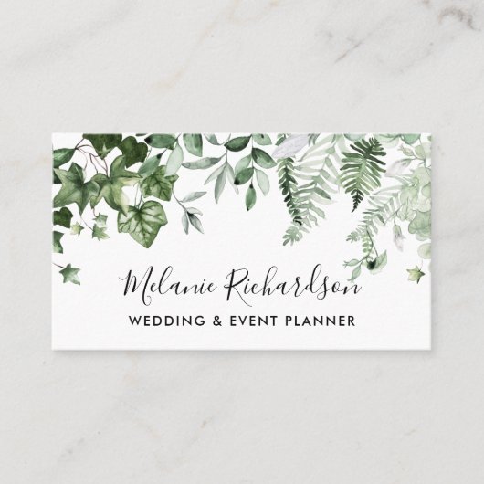 Modern Elegant Botanical Greenery Ivy Sage Ferns Visitekaartje (Voorkant)