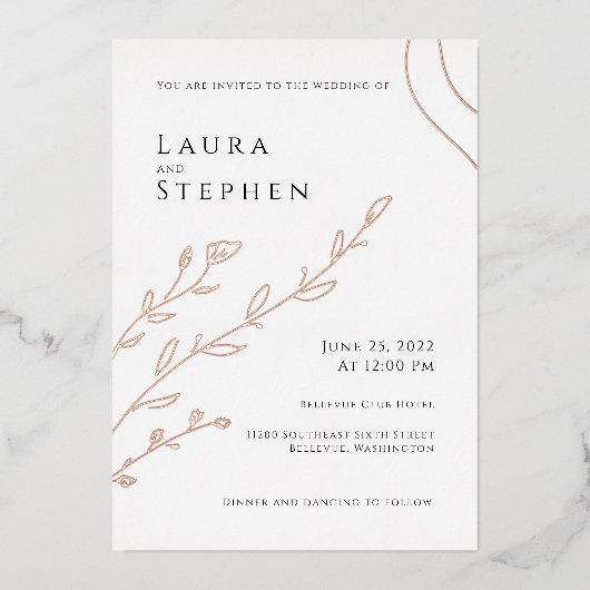 Modern Elegant Botanical Wedding Folie Uitnodiging (Voorkant)