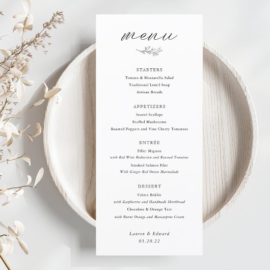 Modern Elegant Botanical Wedding Menu