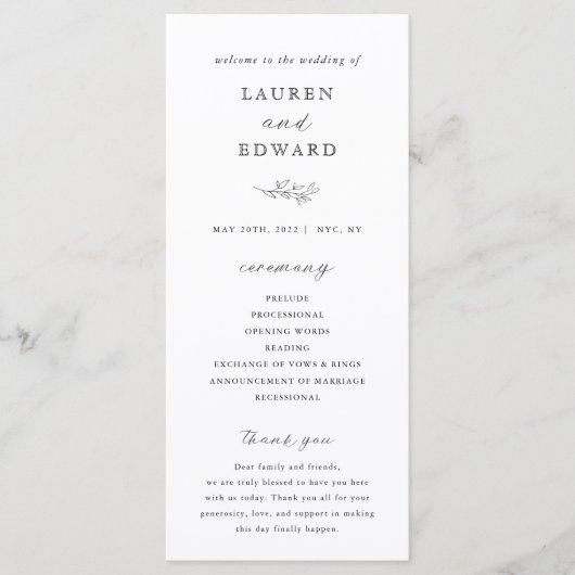 Modern Elegant Botanical Wedding Programme Programmakaart (Voorkant)