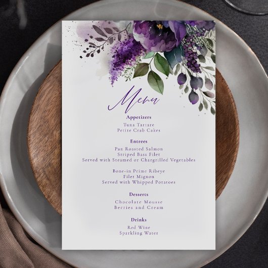 Modern Elegant Botanisch Bloemen Bruiloft Menu