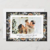 Modern elegant botanisch gebladerte | Zwarte kerst Feestdagenkaart (Voorkant)