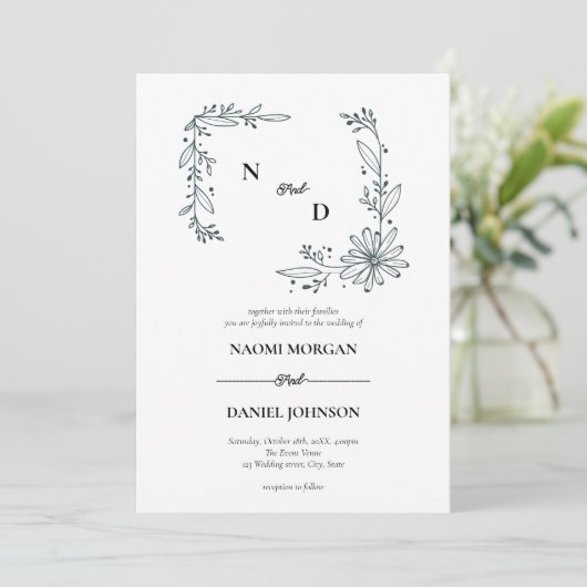 Modern elegant botanisch kuifmonogram kaart (Staand voorkant)