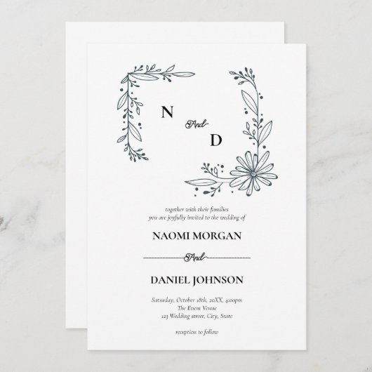 Modern elegant botanisch kuifmonogram kaart (Voorkant / Achterkant)