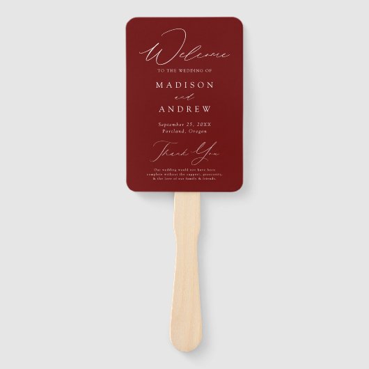 Modern Elegant Bourgogne bruiloft programma Handwaaier (Voorkant)