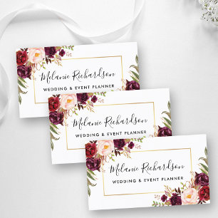 Modern Elegant Bourgogne Floral Gold Lijst Visitekaartje
