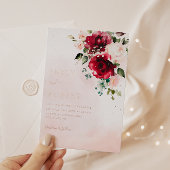 Modern Elegant Bourgondië Blush Boho Bloemen Bruil Folie Uitnodiging