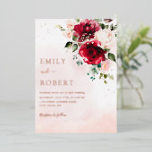 Modern Elegant Bourgondië Blush Boho Bloemen Bruil Folie Uitnodiging (Staand Voorkant)