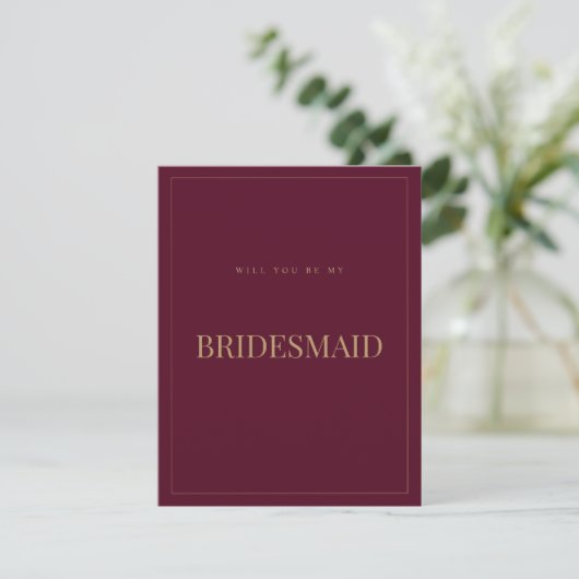 Modern & Elegant Bourgondië bruidsmeisje voorstel  Save The Date (Staand voorkant)