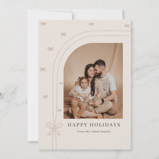 Modern Elegant Bow Family Arch Photo Christmas Feestdagenkaart (Voorkant)