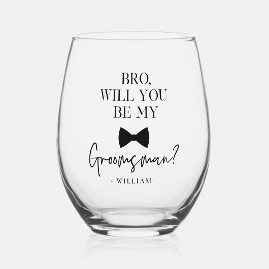 Modern Elegant Bow Stropdas Groomsman Voorstelcade Wijnglas Zonder Voet (Voorkant)