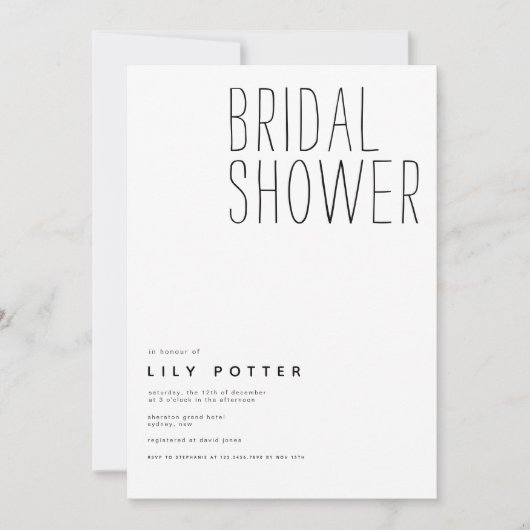 Modern Elegant Bridal Shower Invitation Kaart (Voorkant)