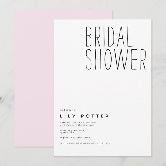 Modern Elegant Bridal Shower Invitation Kaart (Voorkant / Achterkant)