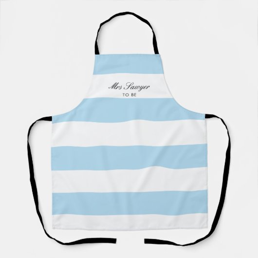 Modern Elegant Bride Blue Stripe Vrijgezellenfeest Schort (Voorkant)