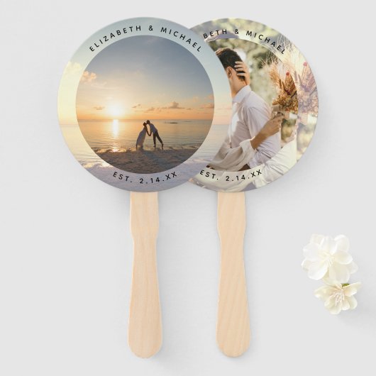 Modern Elegant Bride en Groom Photo Wedding Favor Handwaaier (Voorkant en achterkant)