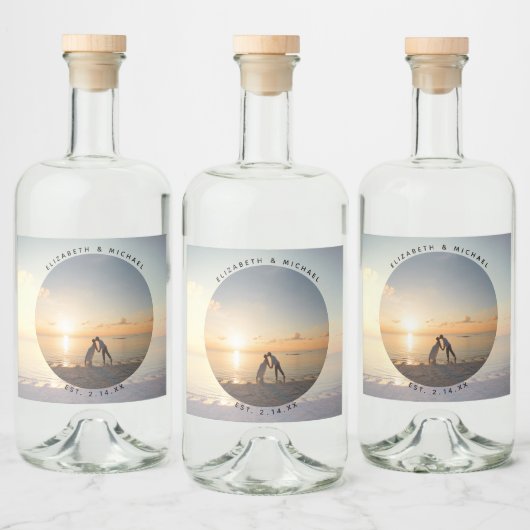 Modern Elegant Bride en Groom Wedding Photo Likeurfles Etiket (Flessen)