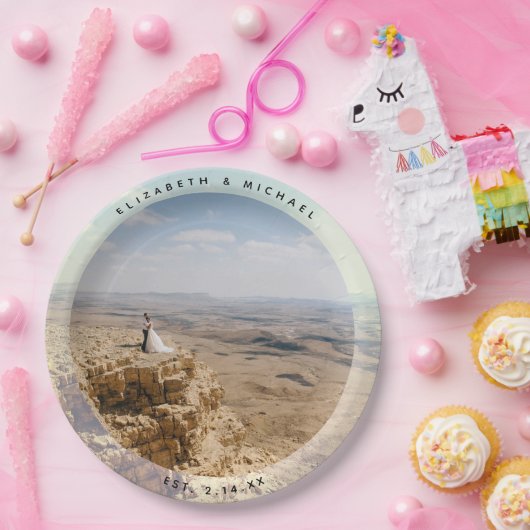 Modern Elegant Bride en Groom Wedding Photo Papieren Bordje (Feest)