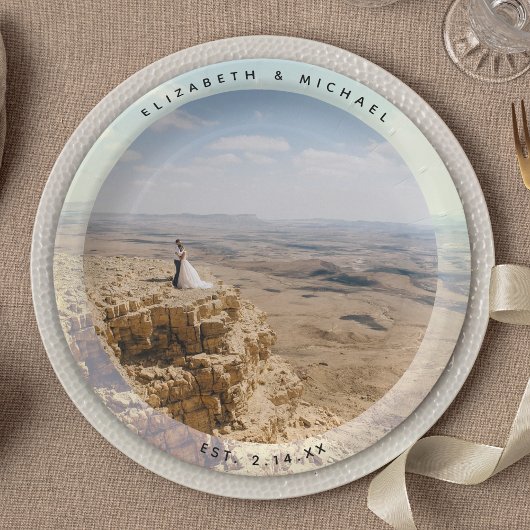 Modern Elegant Bride en Groom Wedding Photo Papieren Bordje