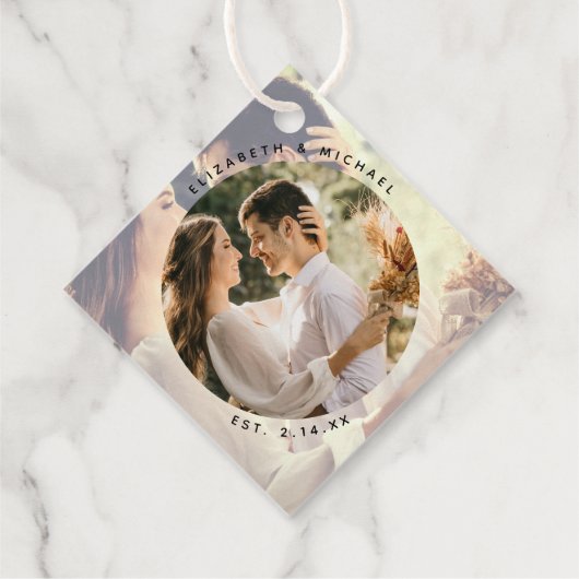 Modern Elegant Bride & Groom Couple Photo Wedding Bedankjes Labels (Achterkant)