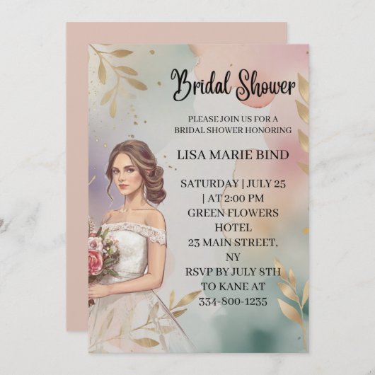 Modern Elegant Bride Wedding Gown Vrijgezellenfees Kaart (Voorkant / Achterkant)