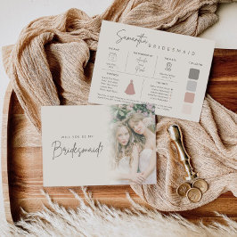 Modern Elegant Bridesmaid Photo Information Card Kaart
