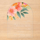 Modern Elegant Bright Floral Wedding Acryl Uitnodigingen (Voorkant)