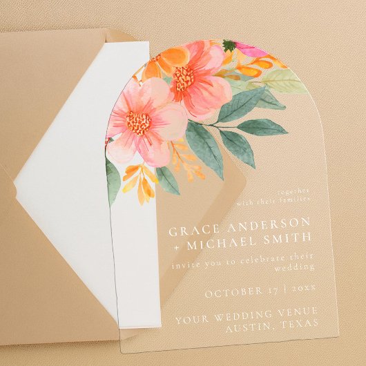 Modern Elegant Bright Floral Wedding Acryl Uitnodigingen