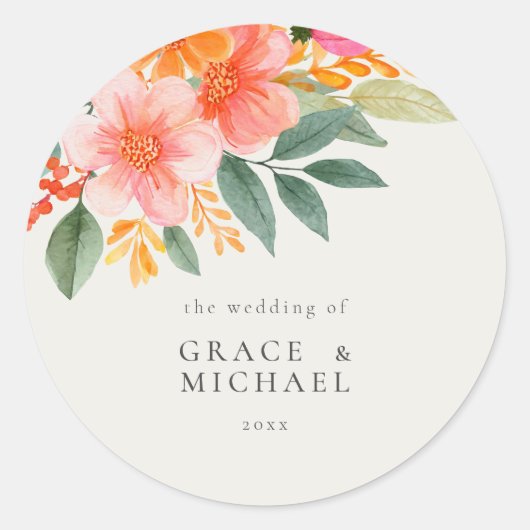 Modern Elegant Bright Floral Wedding Ronde Sticker (Voorkant)