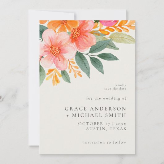 Modern Elegant Bright Floral Wedding Save The Date (Voorkant)