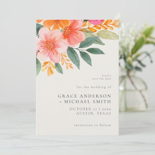 Modern Elegant Bright Floral Wedding Save The Date (Staand voorkant)