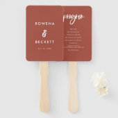 Modern elegant brnt brick trouwprogramma handwaaier (Voorkant en achterkant)