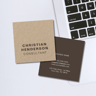 Modern Elegant Brown and Kraft Paper Consultant Vierkante Visitekaartje