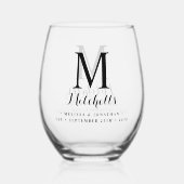 Modern Elegant Bruiloft Custom Monogram Naam Datum Wijnglas Zonder Voet (Achterkant)