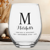 Modern Elegant Bruiloft Custom Monogram Naam Datum Wijnglas Zonder Voet