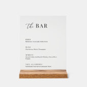 Modern Elegant Bruiloft De Bar Menu Acryl Bord (Voorkant)